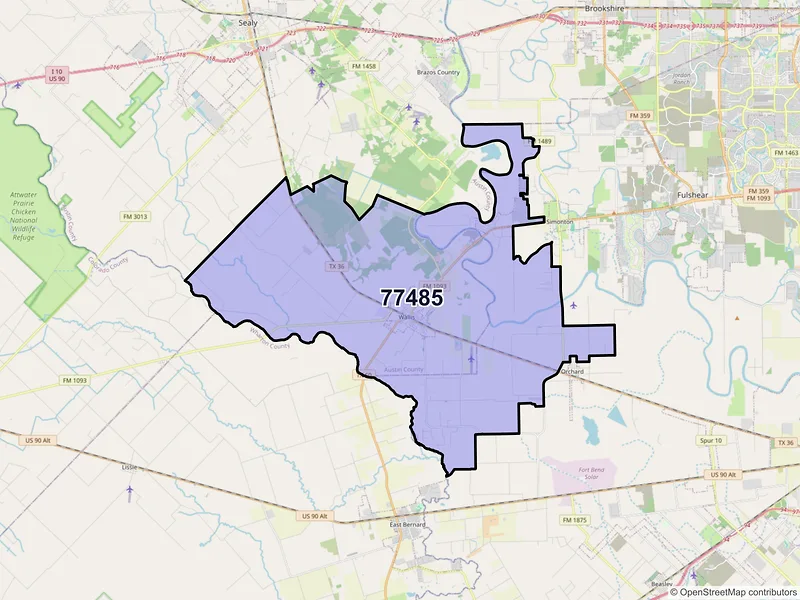 Map of ZIP Code 77485 — Wallis, TX