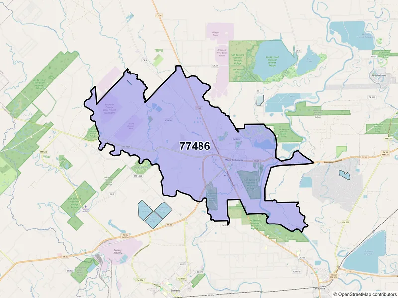 Map of ZIP Code 77486 — West Columbia, TX