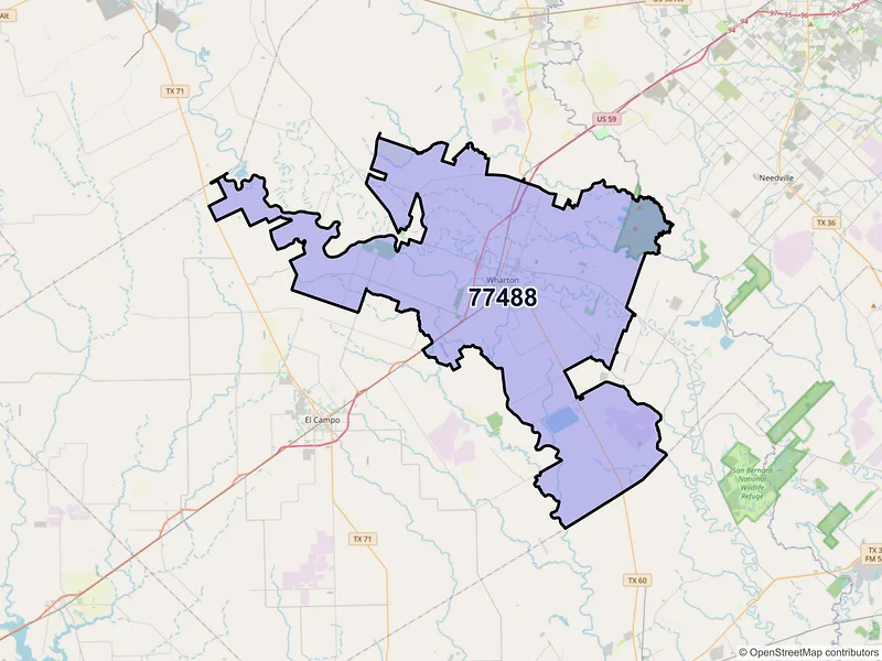 Map of ZIP Code 77488 — Wharton, TX