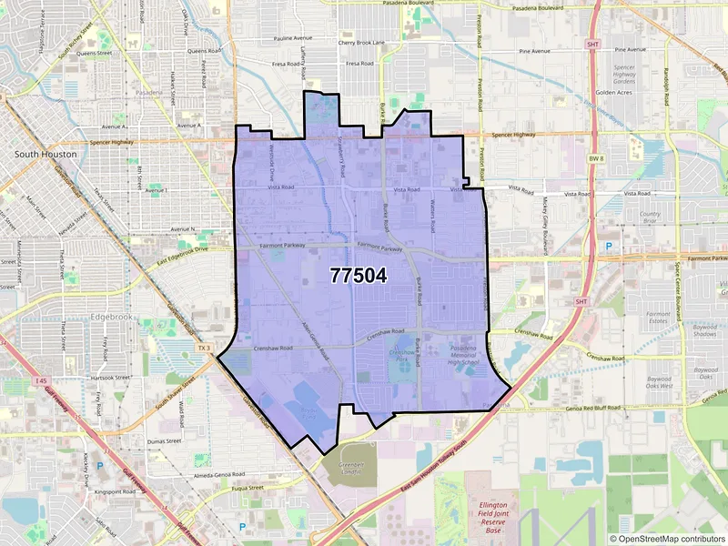 Map of ZIP Code 77504 — Pasadena, TX