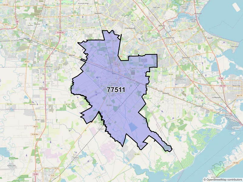 Map of ZIP Code 77511 — Alvin, TX