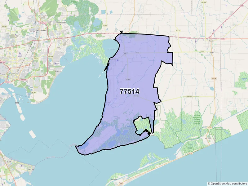 Map of ZIP Code 77514 — Anahuac, TX