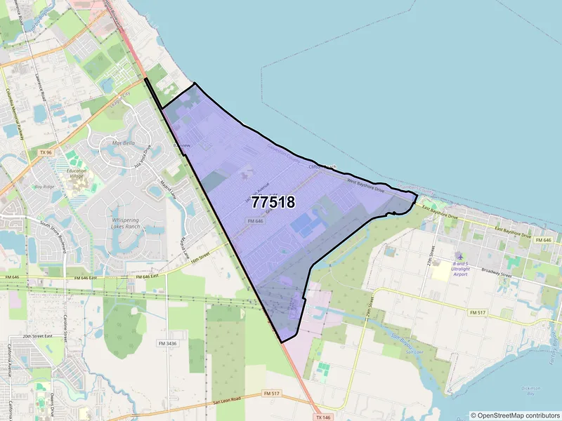 Map of Bacliff, Texas and ZIP codes
