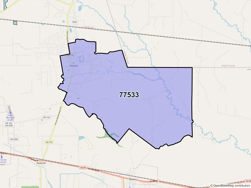 Map of Daisetta, Texas and ZIP codes