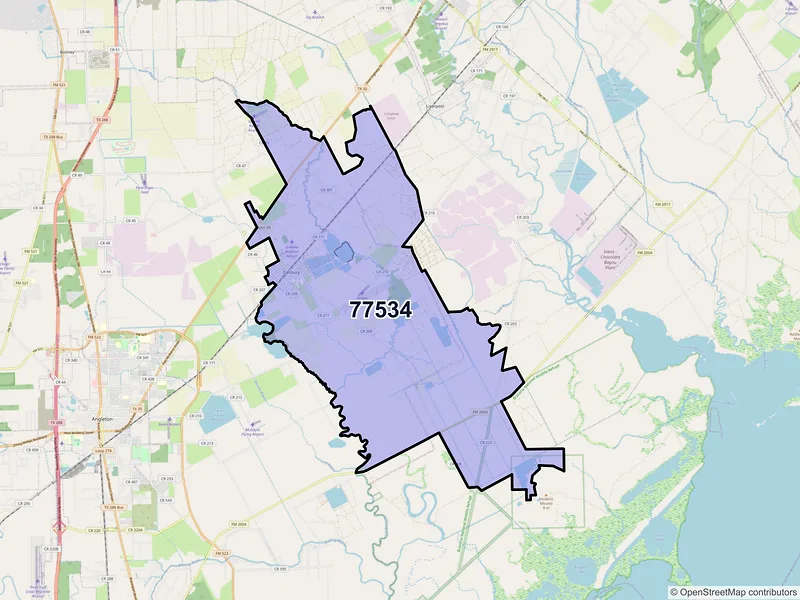 Map of ZIP Code 77534 — Danbury, TX