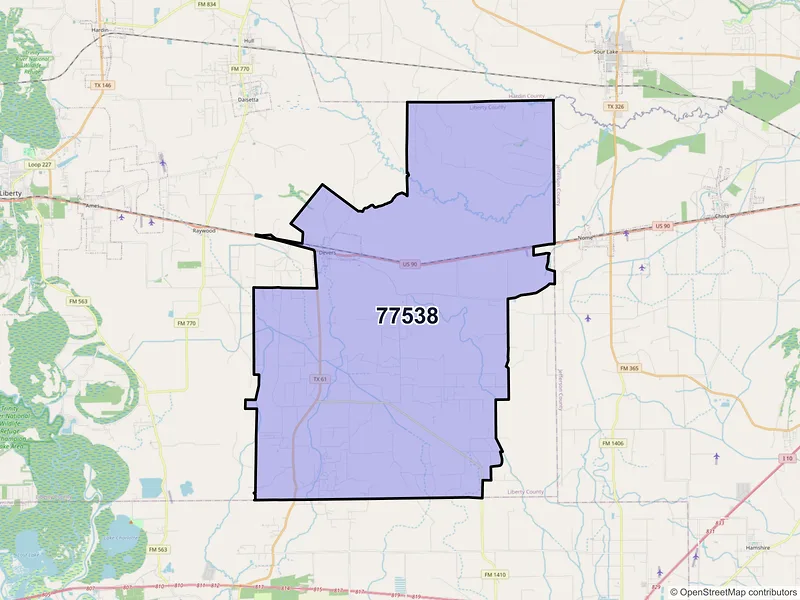 Map of ZIP Code 77538 — Devers, TX