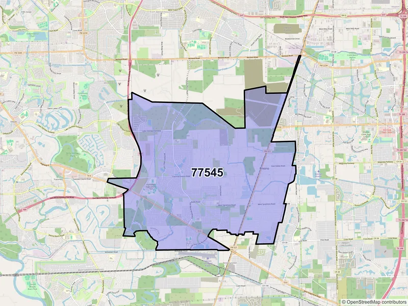 Map of ZIP Code 77545 — Fresno, TX