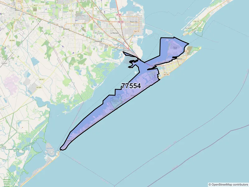 Map of ZIP Code 77554 — Galveston, TX