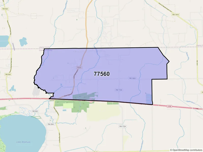 Map of Hankamer, Texas and ZIP codes