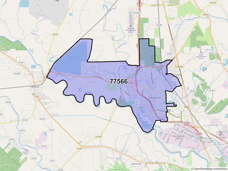 Map of ZIP Code 77566 — Lake Jackson, TX