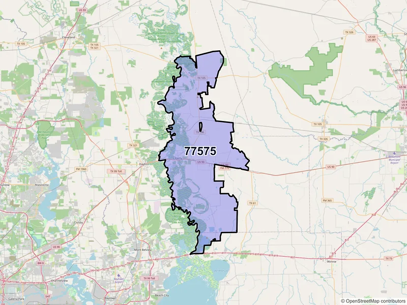 Map of ZIP Code 77575 — Liberty, TX