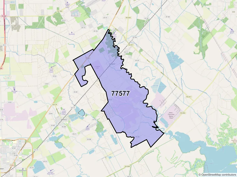 Map of ZIP Code 77577 — Liverpool, TX