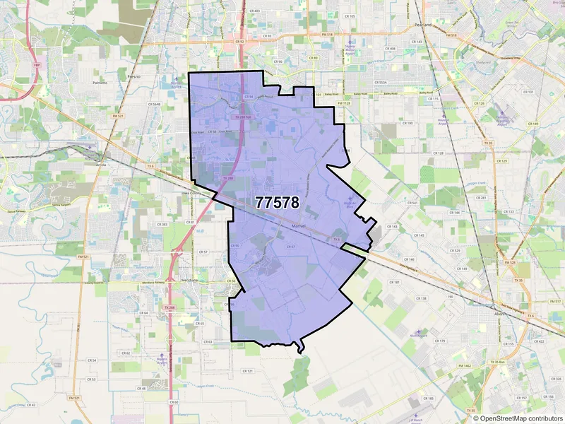 Map of ZIP Code 77578 — Manvel, TX