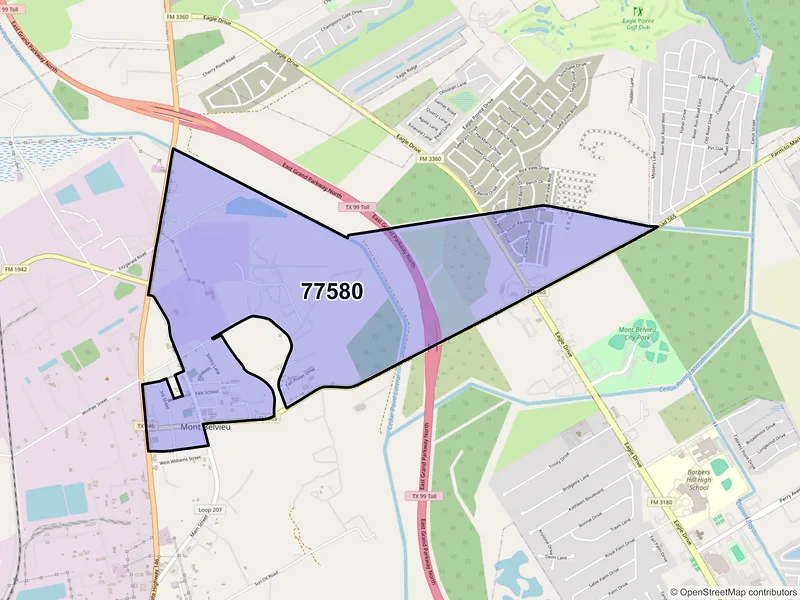 Map of Mont Belvieu, Texas and ZIP codes
