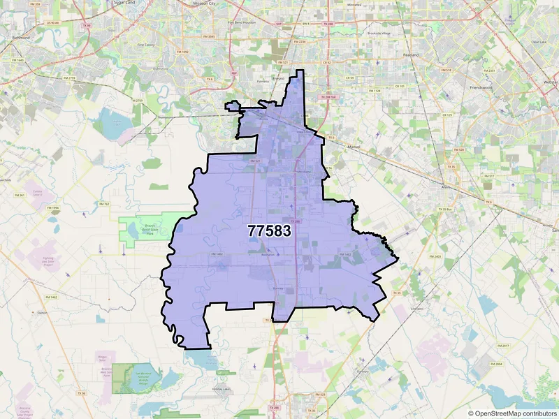 Map of ZIP Code 77583 — Rosharon, TX