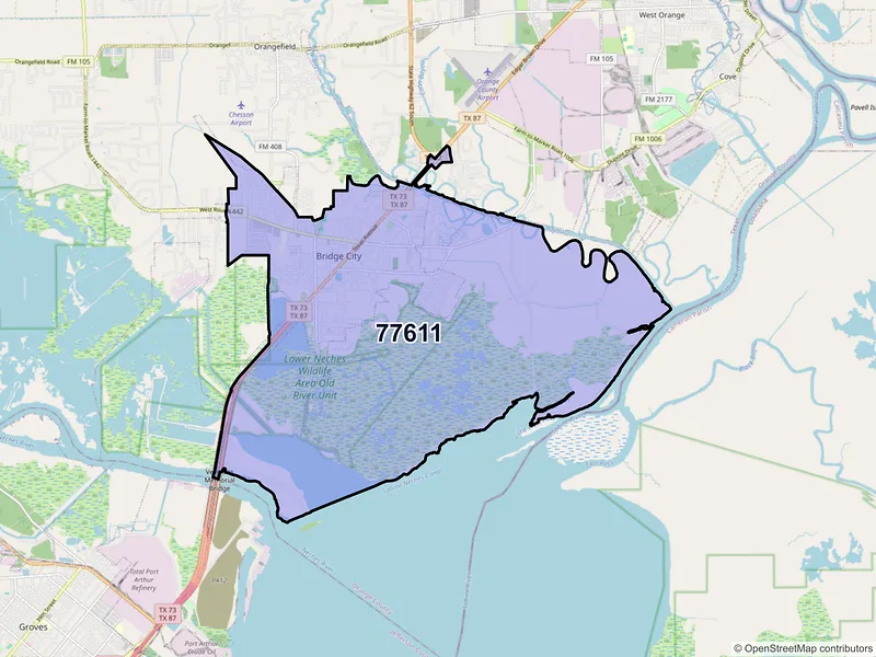 Map of ZIP Code 77611 — Bridge City, TX