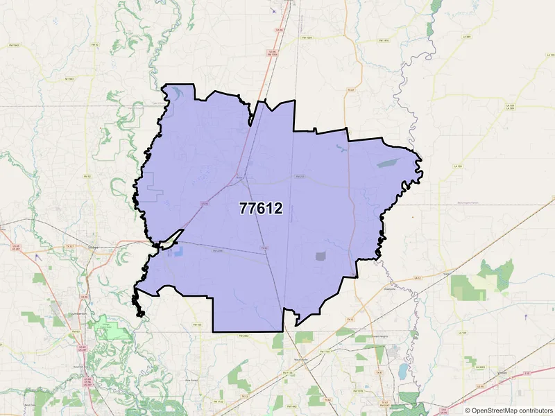 Map of ZIP Code 77612 — Buna, TX