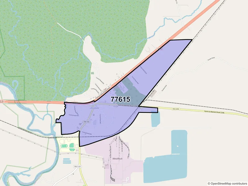 Map of Evadale, Texas and ZIP codes