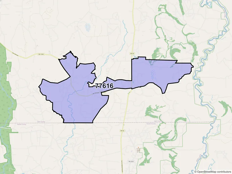 Map of ZIP Code 77616 — Fred, TX