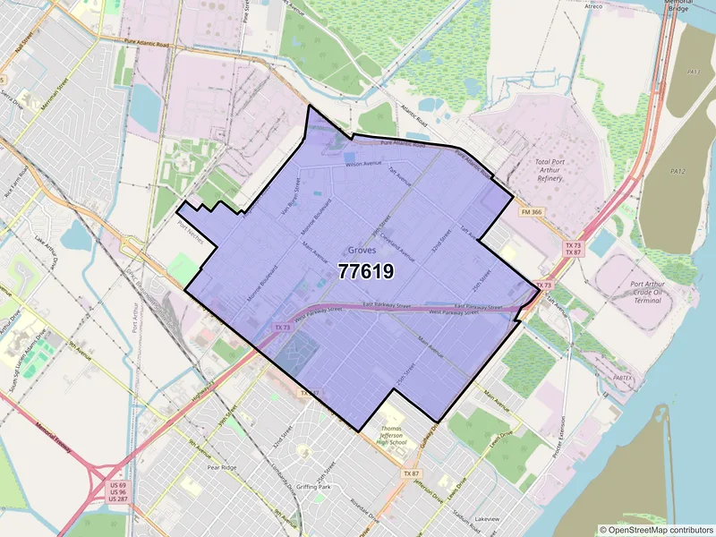 Map of ZIP Code 77619 — Groves, TX