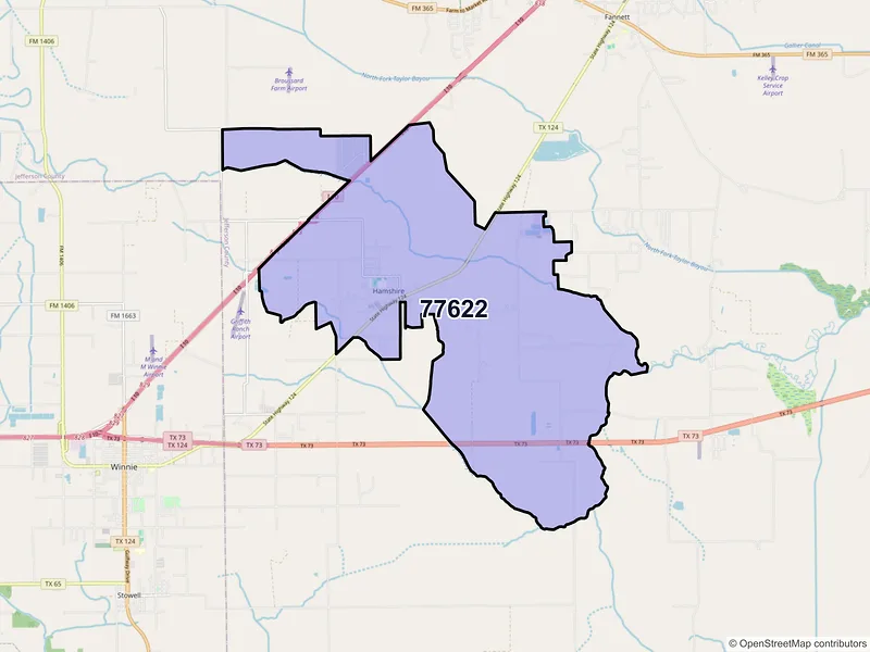 Map of ZIP Code 77622 — Hamshire, TX