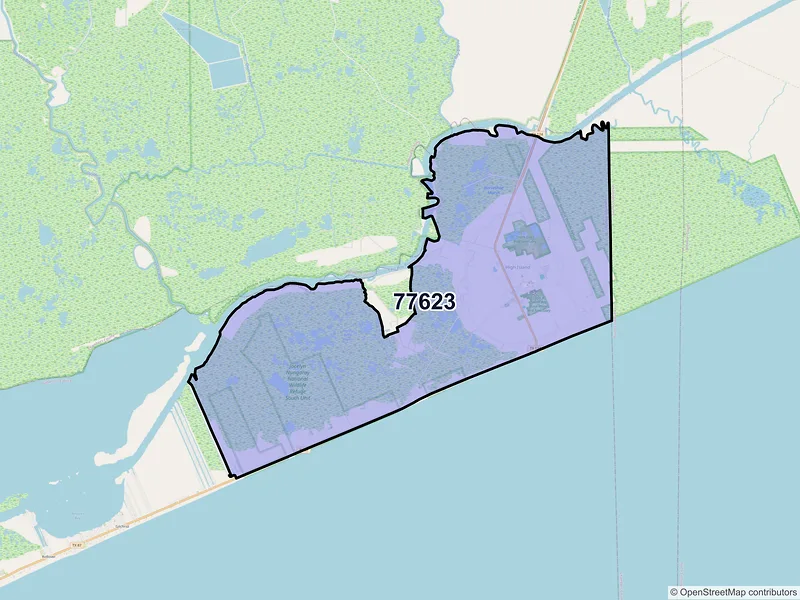 Map of High Island, Texas and ZIP codes
