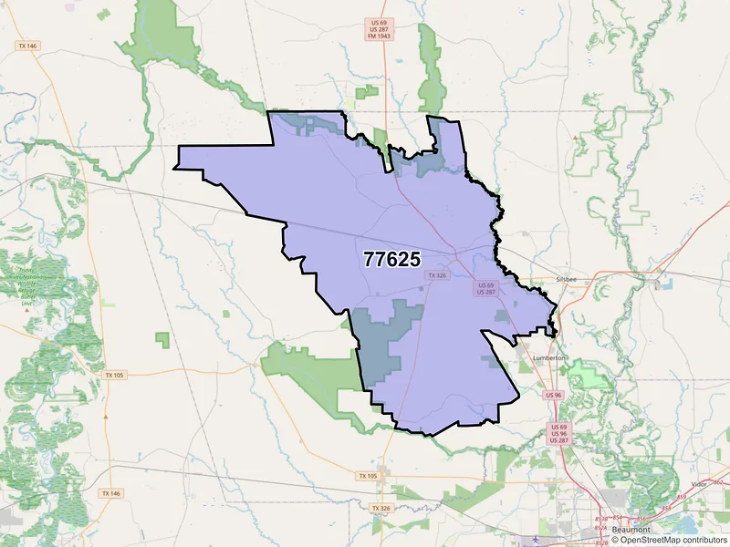 Map of ZIP Code 77625 — Kountze, TX