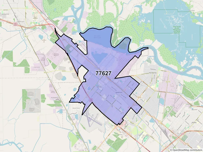 Map of Nederland, Texas and ZIP codes