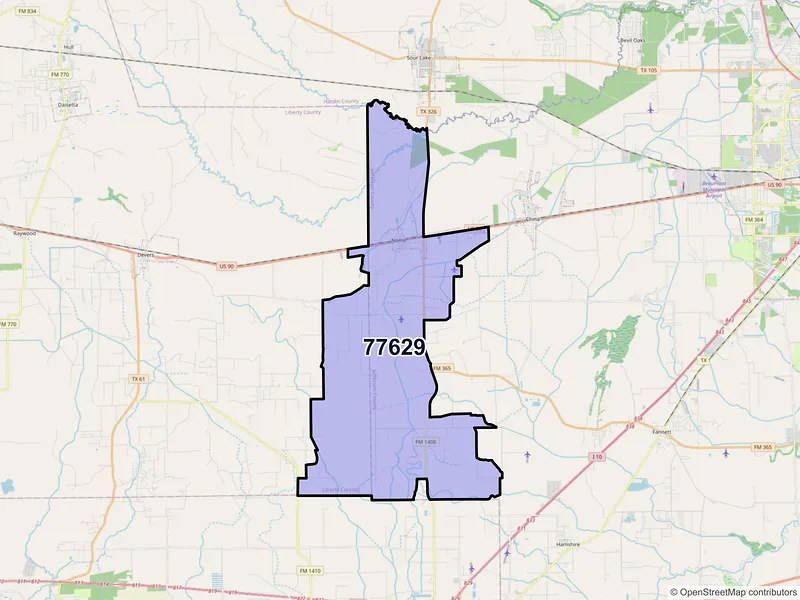 Map of Nome, Texas and ZIP codes