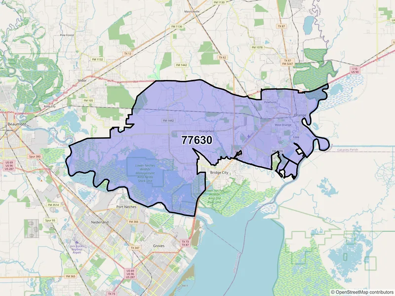 Map of ZIP Code 77630 — Orange, TX