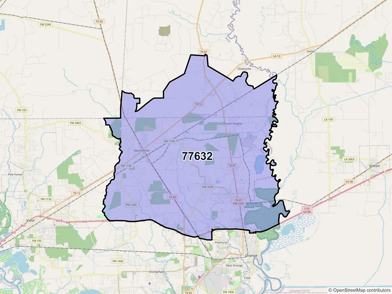 Map of ZIP Code 77632 — Orange, TX