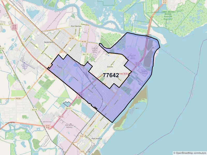 Map of ZIP Code 77642 — Port Arthur, TX