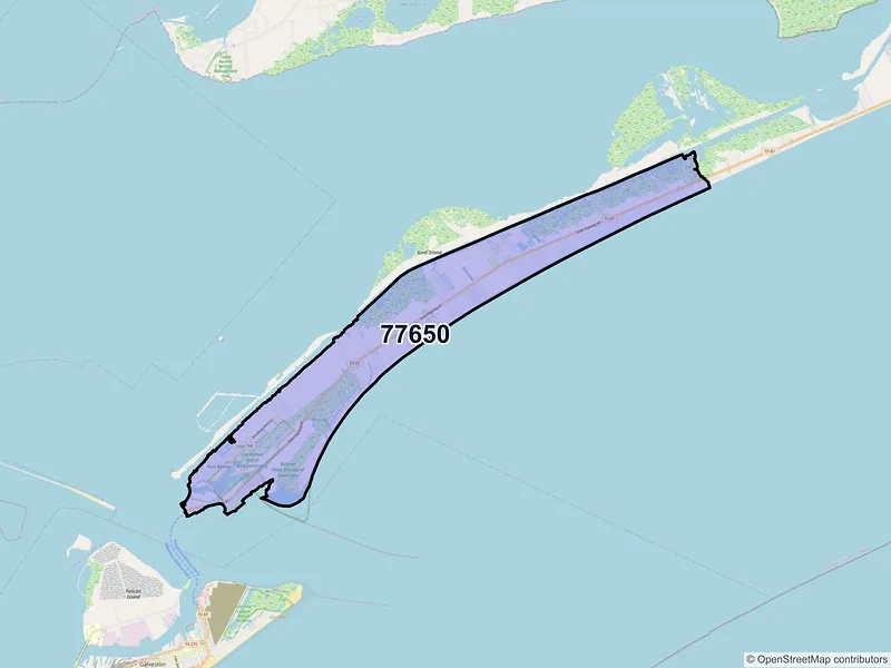Map of Port Bolivar, Texas and ZIP codes