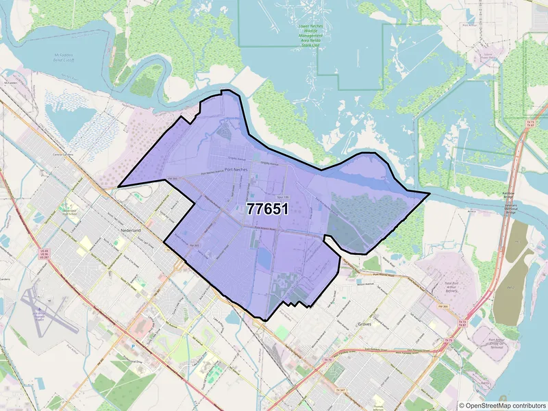 Map of ZIP Code 77651 — Port Neches, TX