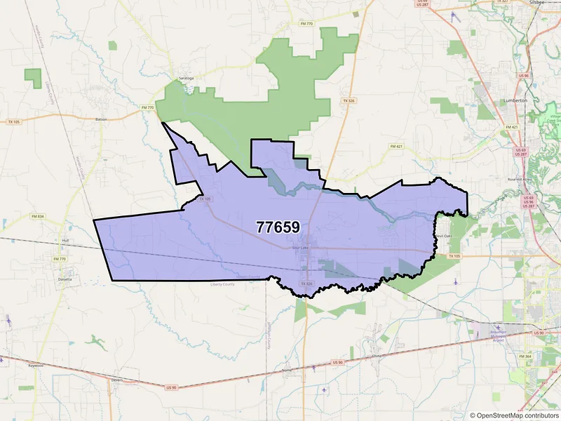Map of ZIP Code 77659 — Sour Lake, TX