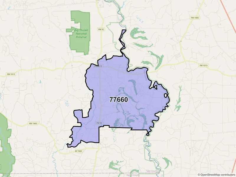 Map of ZIP Code 77660 — Spurger, TX