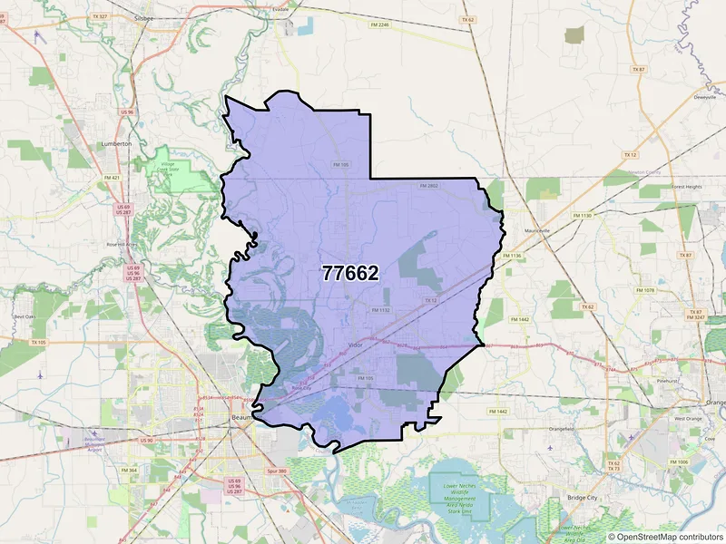 Map of ZIP Code 77662 — Vidor, TX