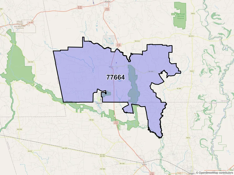 Map of ZIP Code 77664 — Warren, TX