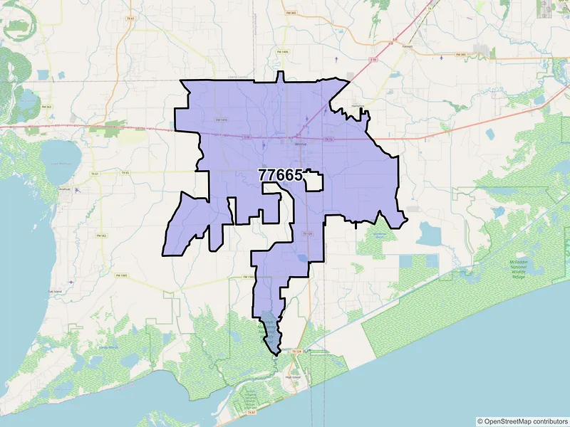 Map of ZIP Code 77665 — Winnie, TX