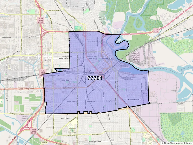 Map of ZIP Code 77701 — Beaumont, TX