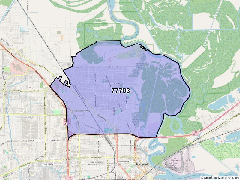 Map of ZIP Code 77703 — Beaumont, TX