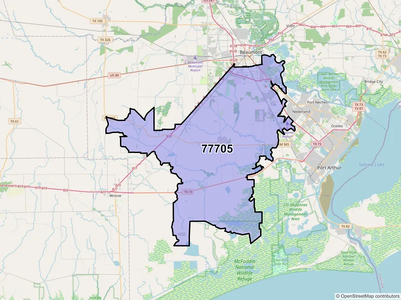 Map of ZIP Code 77705 — Beaumont, TX