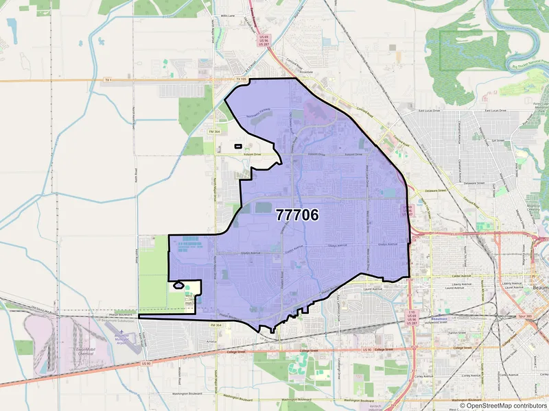 Map of ZIP Code 77706 — Beaumont, TX