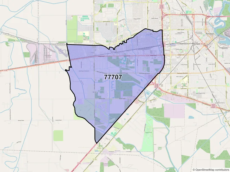 Map of ZIP Code 77707 — Beaumont, TX