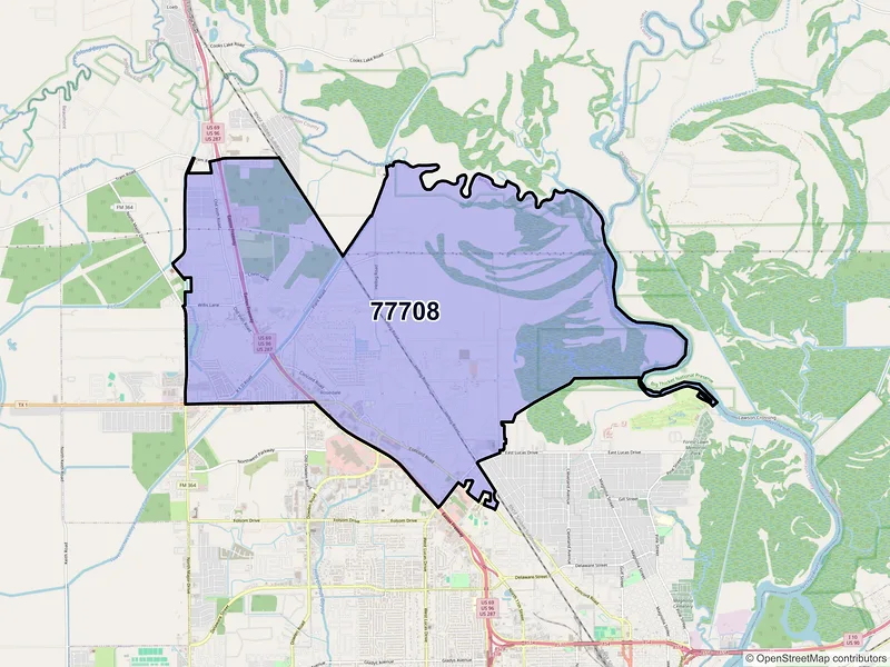 Map of ZIP Code 77708 — Beaumont, TX