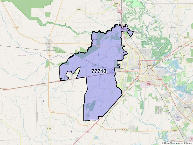 Map of ZIP Code 77713 — Beaumont, TX