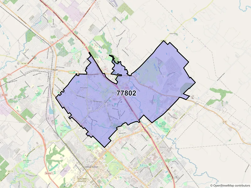 Map of ZIP Code 77802 — Bryan, TX