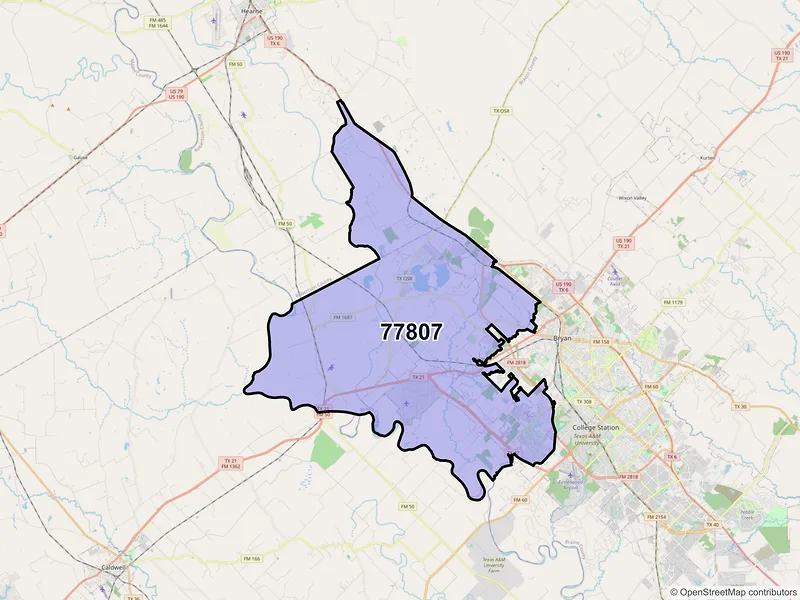 Map of ZIP Code 77807 — Bryan, TX