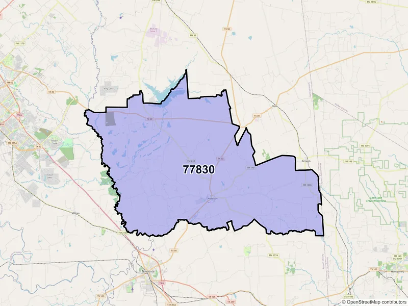 Map of ZIP Code 77830 — Anderson, TX
