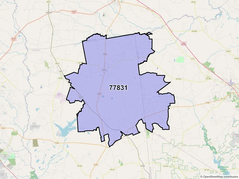 Map of ZIP Code 77831 — Bedias, TX